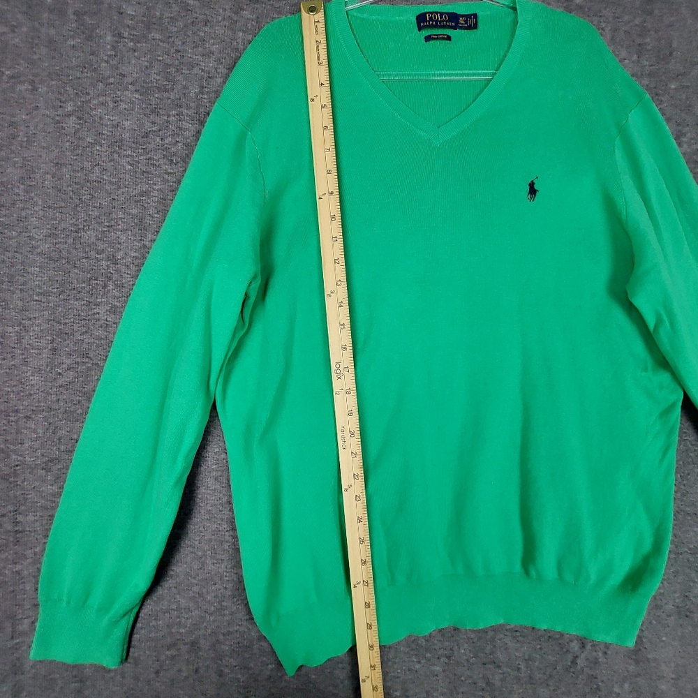 POLO RALPH LAUREN MEN GREEN 100% PIMA COTTON PREPPY VNECK SWEATER SIZE XLT - Picture 3 of 11